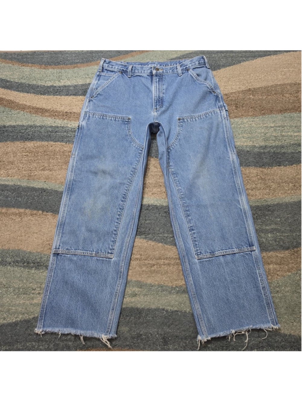 Carhartt Double Knee Carpenter Jeans Mens 36x32 Light Wash Baggy Y2K Vintage